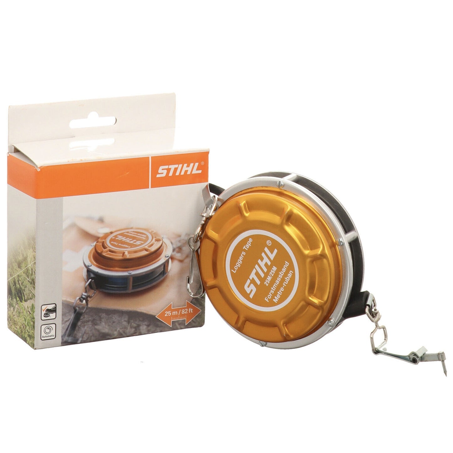 STIHL 0000 881 0804 Loggers Tape – 20 m / 65 ft | Durable Forestry Measuring Tape | Automatic Rewind